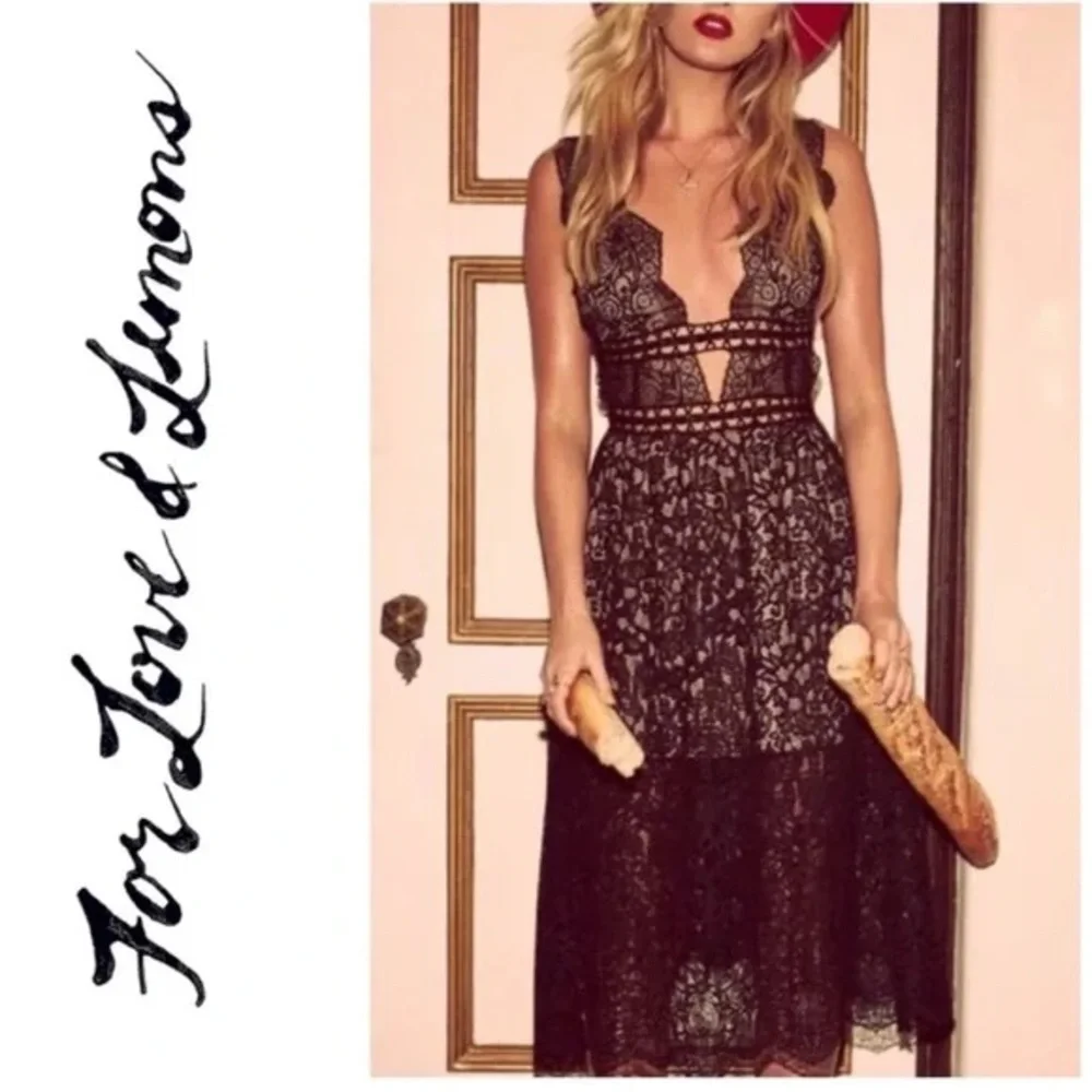 For Love And Lemons Black Lace Cocktail Midi Dress - Picture 12 of 12